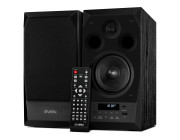 SVEN MC-10 Black,  2.0 / 2x25W RMS, Bluetooth v. 2.1 +EDR, Digital LED display, FM-tuner,  USB flash, SD card, remote control, Headphone input, glossy black front panels, wooden.